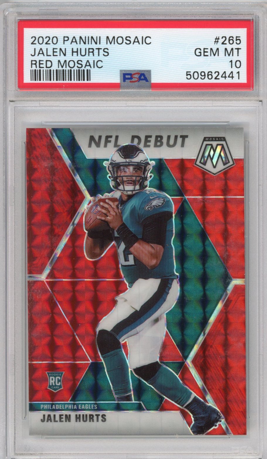 Graded 2020 Panini Mosaic Jalen Hurts #265 Red Rookie RC Football Card PSA 10 Gem Mint