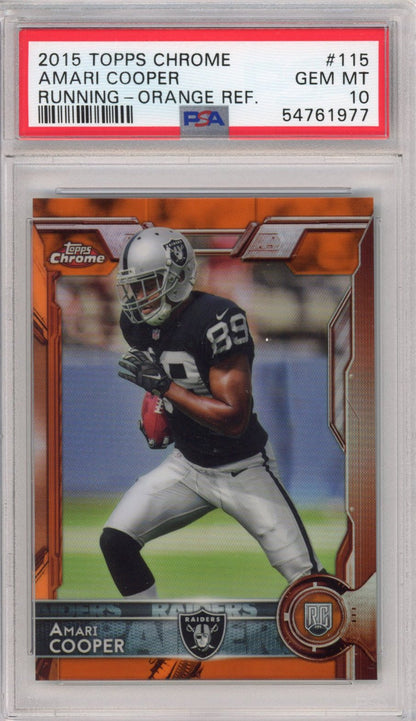 Graded 2015 Topps Chrome Amari Cooper #115 Running Orange Refractor Rookie RC Football Card PSA 10 Gem Mint