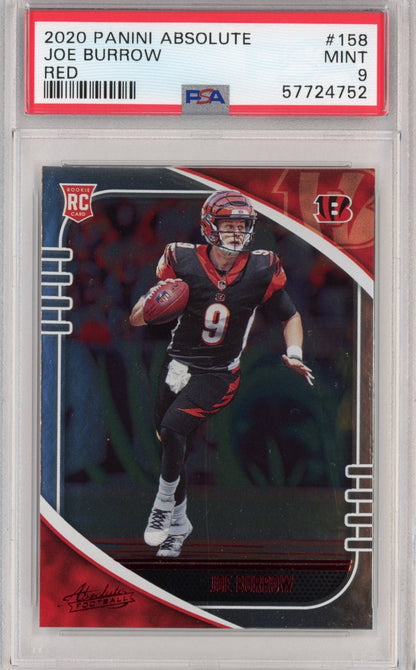 Graded 2020 Panini Absolute Joe Burrow #158 Red Rookie RC Football Card PSA 9 Mint