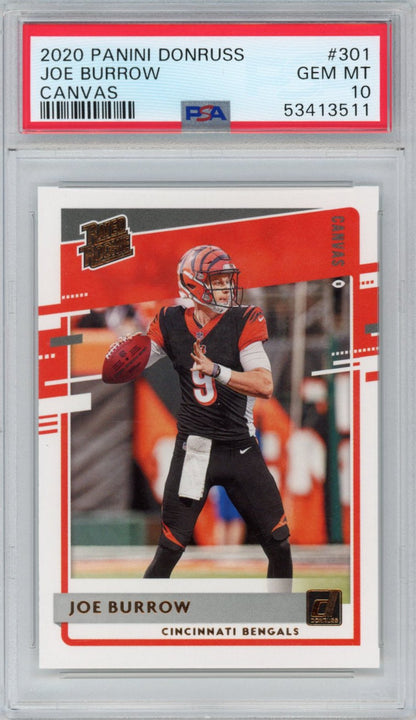 Graded 2020 Panini Donruss Joe Burrow #301 Canvas Rookie RC Football Card PSA 10 Gem Mint