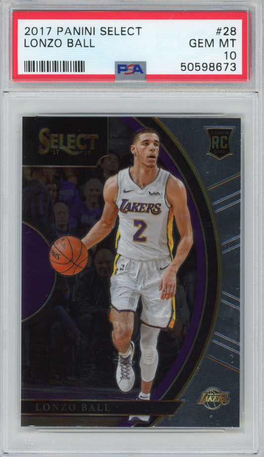 Graded 2017-18 Panini Select Lonzo Ball #28 Rookie RC Basketball Card PSA 10 Gem Mint