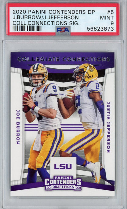 Graded 2020 Panini Contenders DP Joe Burrow & Justin Jefferson #5 Rookie RC Football Card PSA 9 Mint