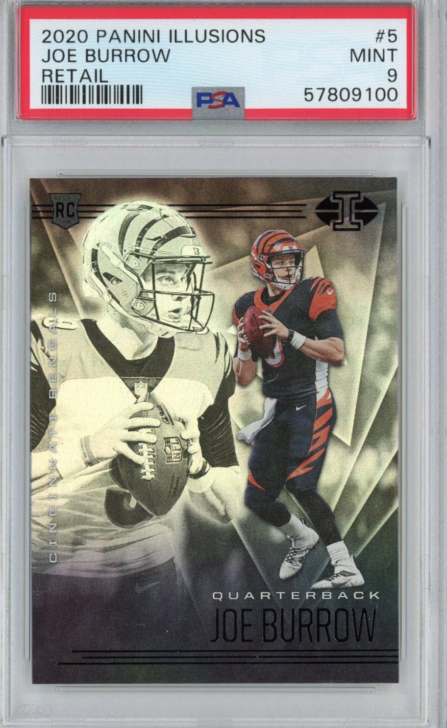 Graded 2020 Panini Illusions Joe Burrow #5 Retail Rookie RC Football Card PSA 9 Mint
