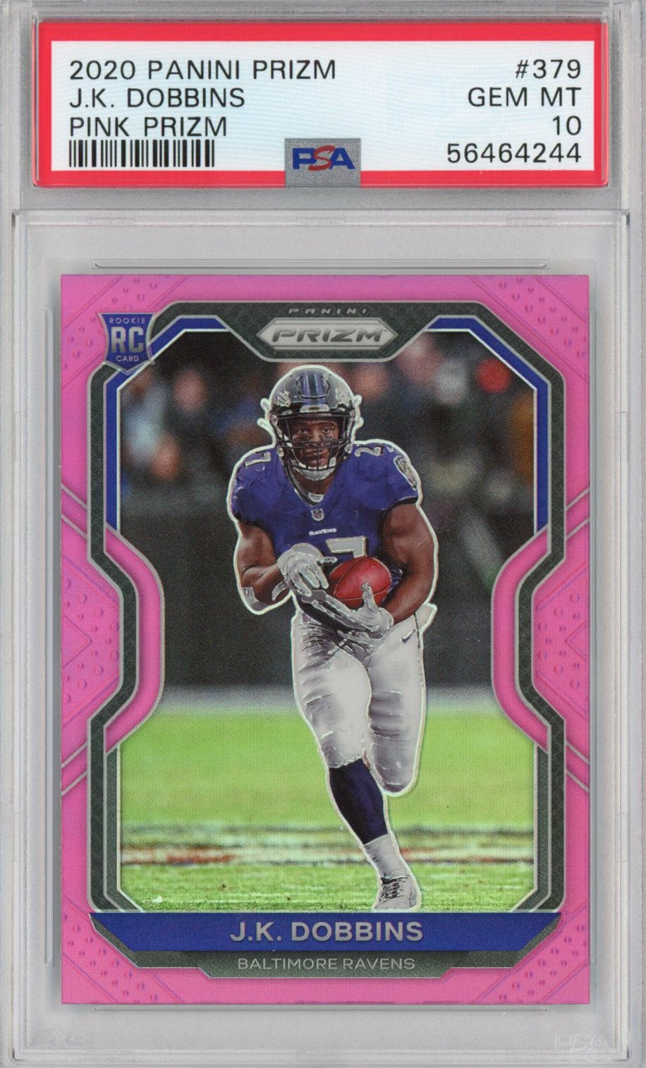 Graded 2020 Panini Prizm JK J.K. Dobbins #379 Pink Rookie RC Football Card PSA 10 Gem Mint