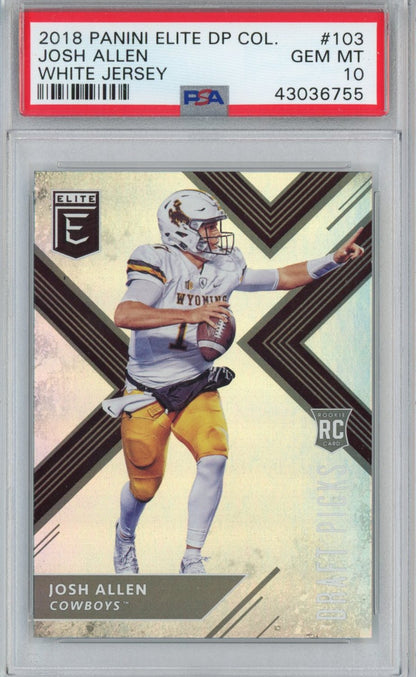 Graded 2018 Panini Elite DP College Draft Picks Josh Allen #103 White Jersey Rookie RC Football Card PSA 10 Gem Mint
