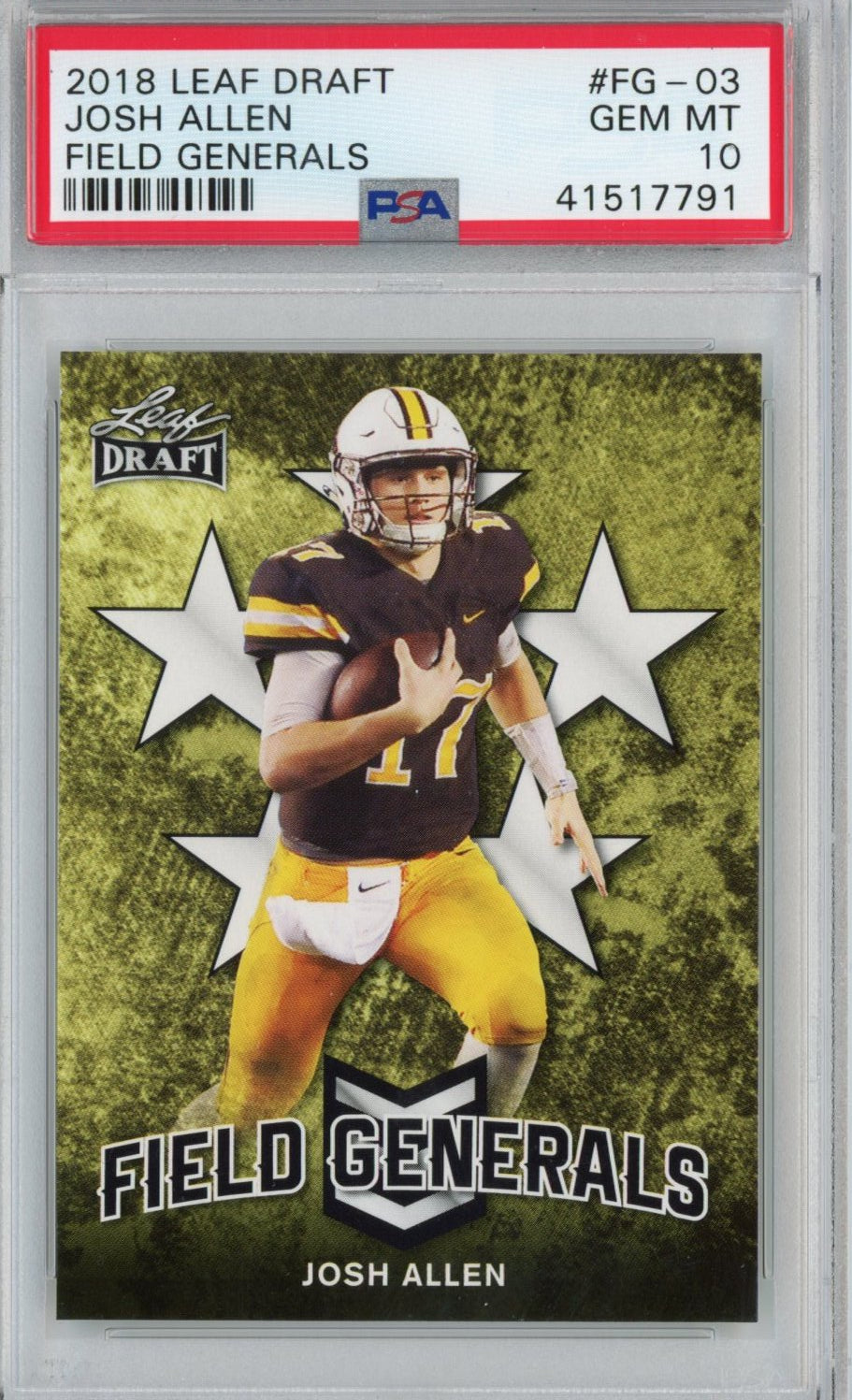 Graded 2018 Leaf Draft Josh Allen #FG-03 Field Generals Rookie RC Football Card PSA 10 Gem Mint