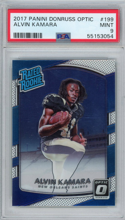 Graded 2017 Panini Donruss Optic Alvin Kamara #199 Rookie RC Football Card PSA 9 Mint