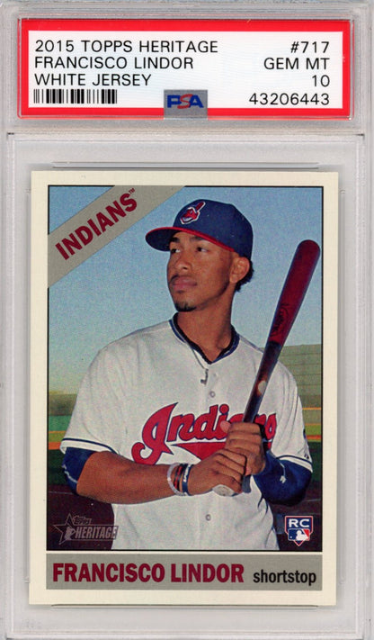 Graded 2015 Topps Heritage Francisco Lindor #717 White Jersey Rookie RC Baseball Card PSA 10 Gem Mint