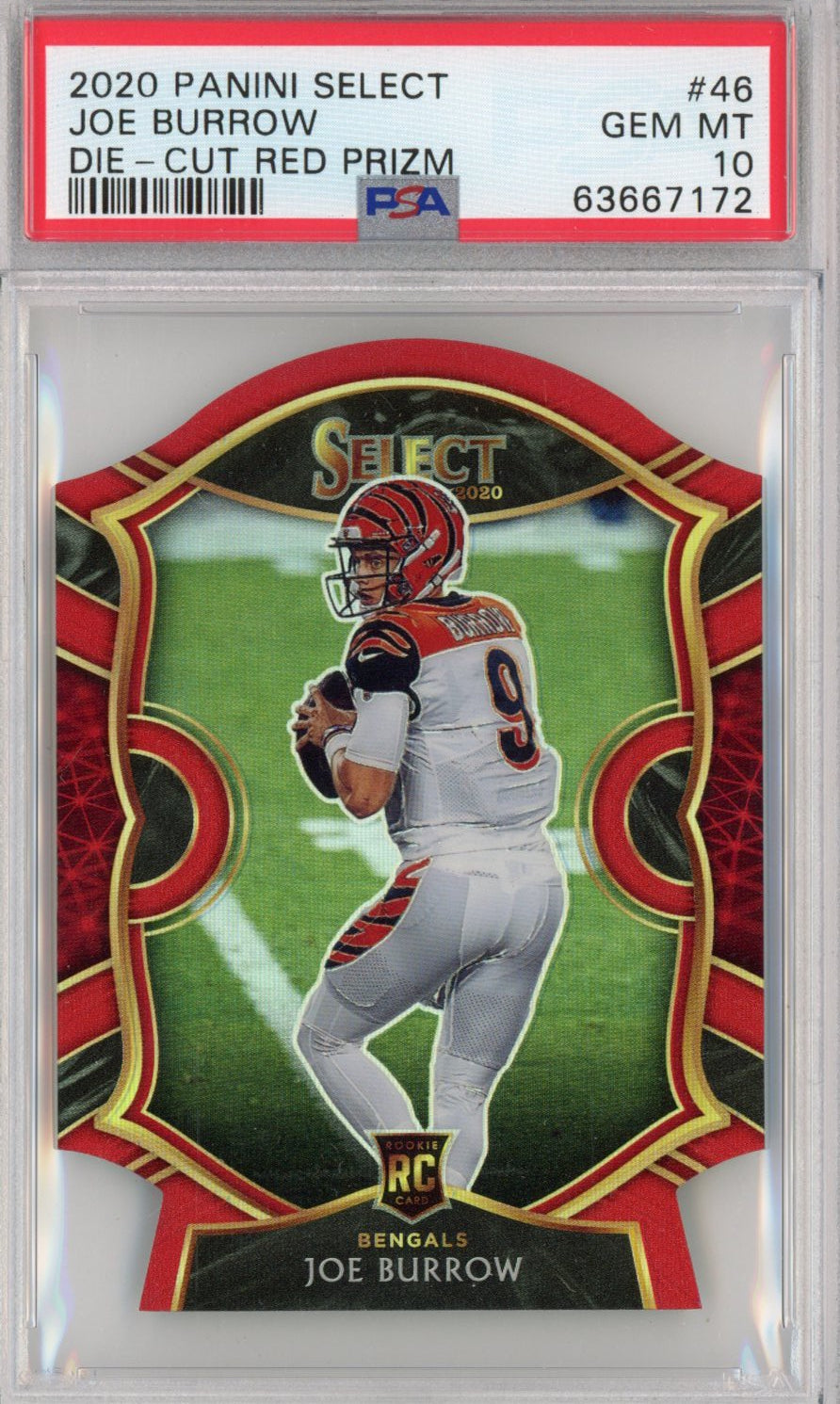 Graded 2020 Panini Select Joe Burrow #46 Die-Cut Red Prizm Concourse Rookie RC Football Card PSA 10 Gem Mint