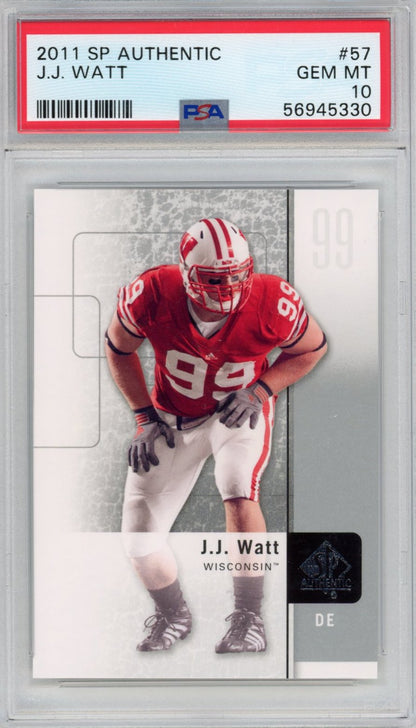 Graded 2011 Upper Deck UD SP Authentic JJ J.J. Watt #57 Rookie RC Football Card PSA 10 Gem Mint