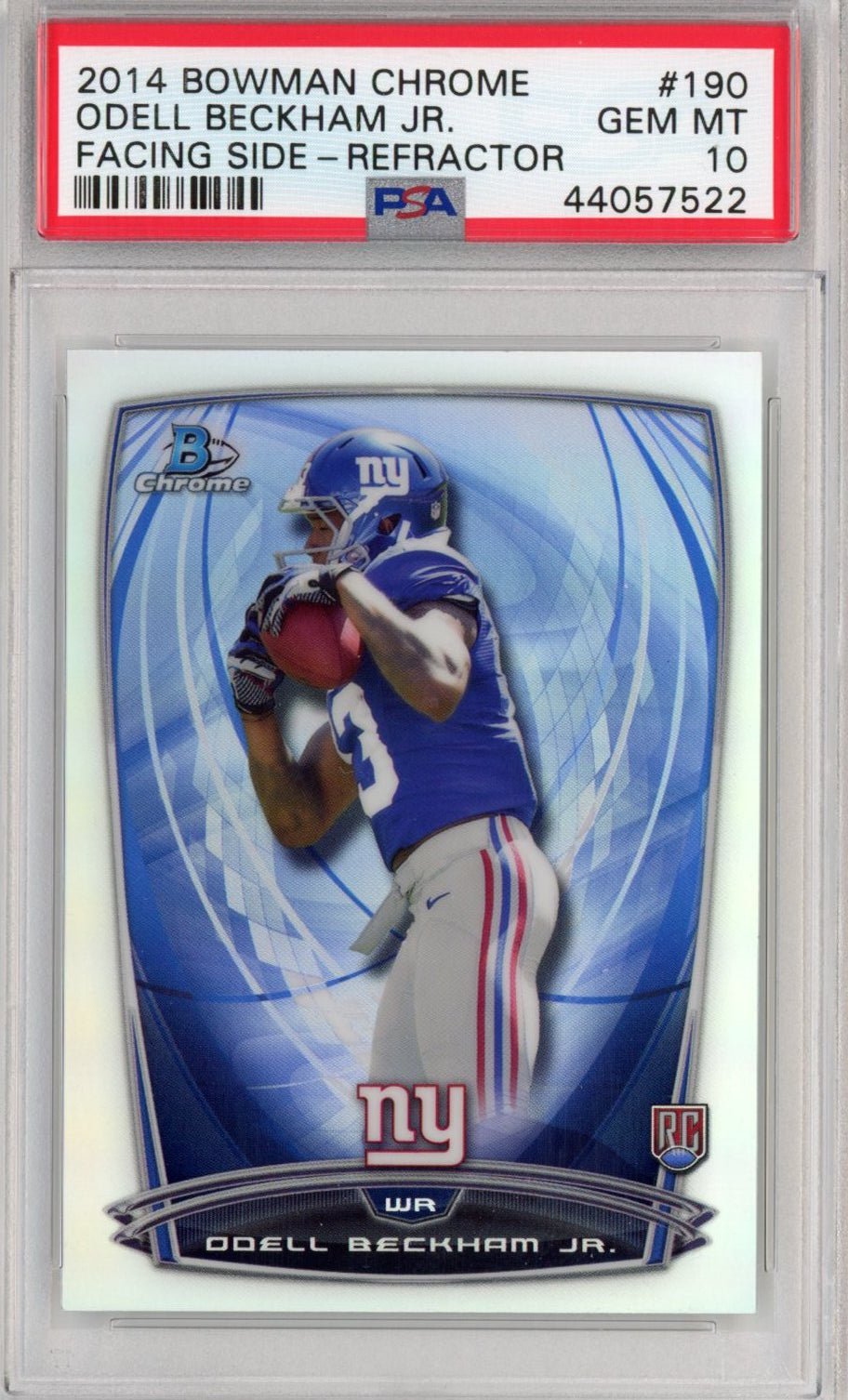 Graded 2014 Bowman Chrome Odell Beckham Jr. #190 Refractor Facing Side Rookie RC Football Card PSA 10 Gem Mint
