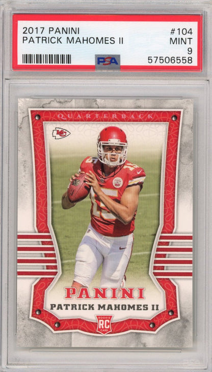 Graded 2017 Panini Patrick Mahomes II #104 Rookie RC Football Card PSA 9 Mint