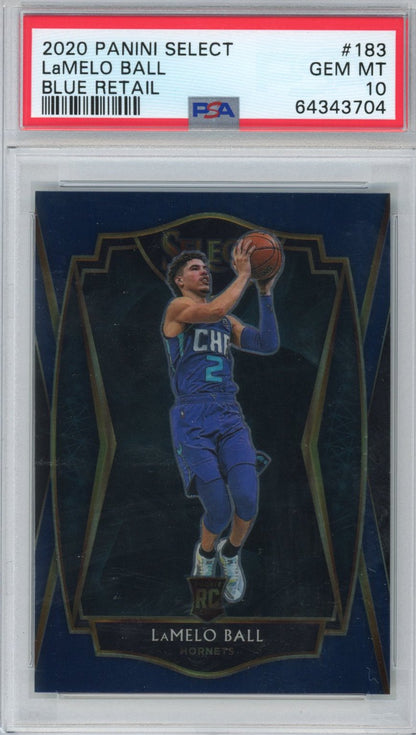 Graded 2020-21 Panini Select LaMelo Ball #183 Blue Retail Premier Level Rookie RC Basketball Card PSA 10 Gem Mint