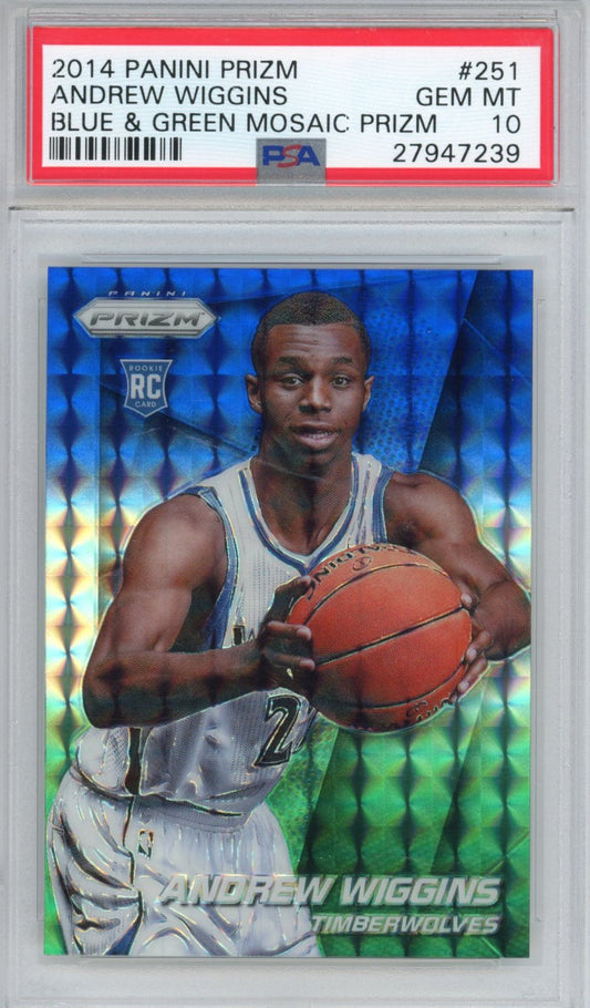 Graded 2014-15 Panini Prizm Andrew Wiggins #251 Blue/Green Mosaic Rookie RC Basketball Card PSA 10 Gem Mint