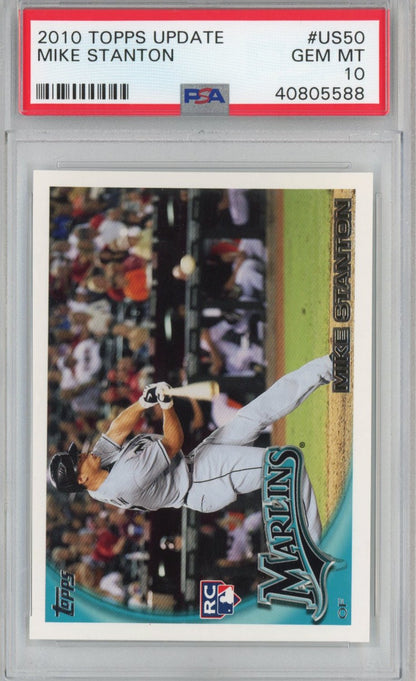 Graded 2010 Topps Update Mike Giancarlo Stanton #US50 Rookie RC Baseball Card PSA 10 Gem Mint