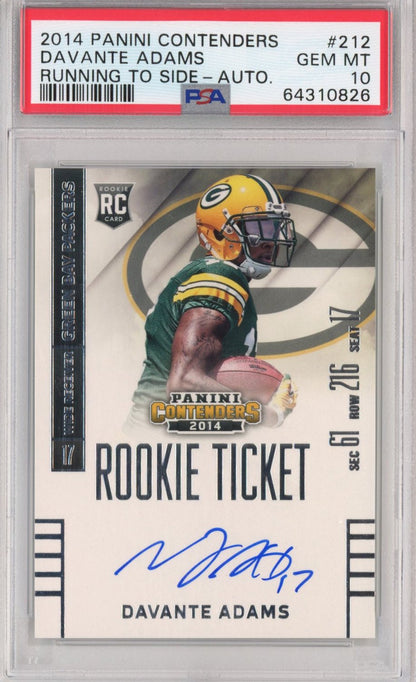 Graded 2014 Panini Contenders Davante Adams #212 Running To Side Autographed Auto Rookie Ticket RC Football Card PSA 10 Gem Mint