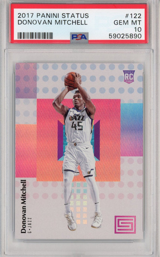 Graded 2017-18 Panini Status Donovan Mitchell #122 Rookie RC Basketball Card PSA 10 Gem Mint