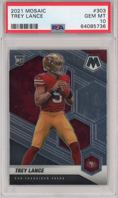Graded 2021 Panini Mosaic Trey Lance #303 Rookie RC Football Card PSA 10 Gem Mint