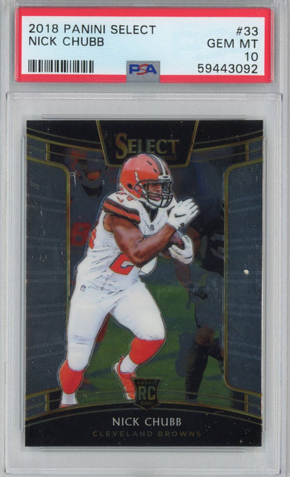 Graded 2018 Panini Select Nick Chubb #33 Concourse Rookie RC Football Card PSA 10 Gem Mint