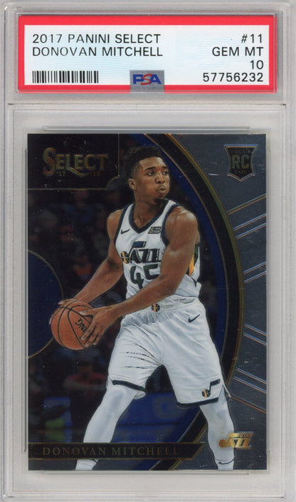 Graded 2017-18 Panini Select Donovan Mitchell #11 Concourse Rookie RC Basketball Card PSA 10 Gem Mint