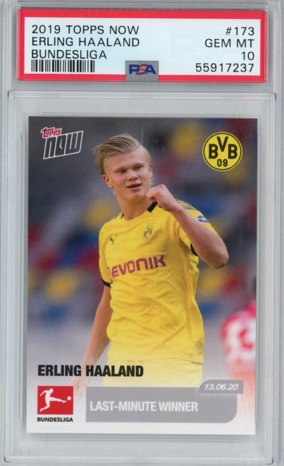Graded 2019 Topps Now Erling Haaland #173 Bundesliga Rookie RC Soccer Card PSA 10 Gem Mint