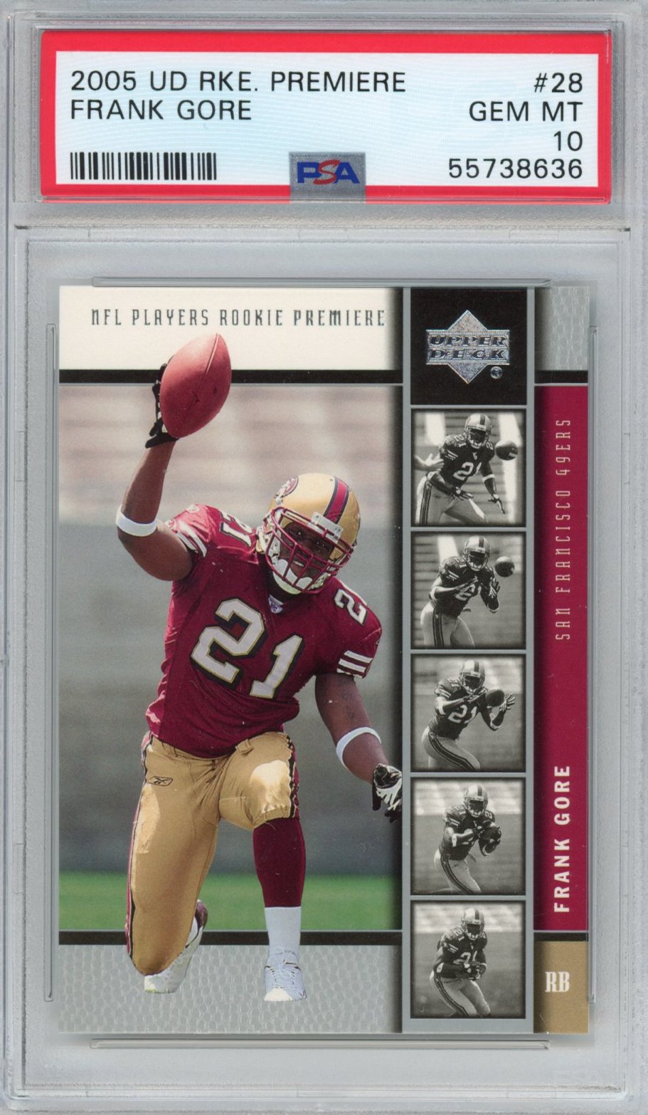 Graded 2005 Upper Deck UD Premiere Frank Gore #28 Rookie RC Football Card PSA 10 Gem Mint