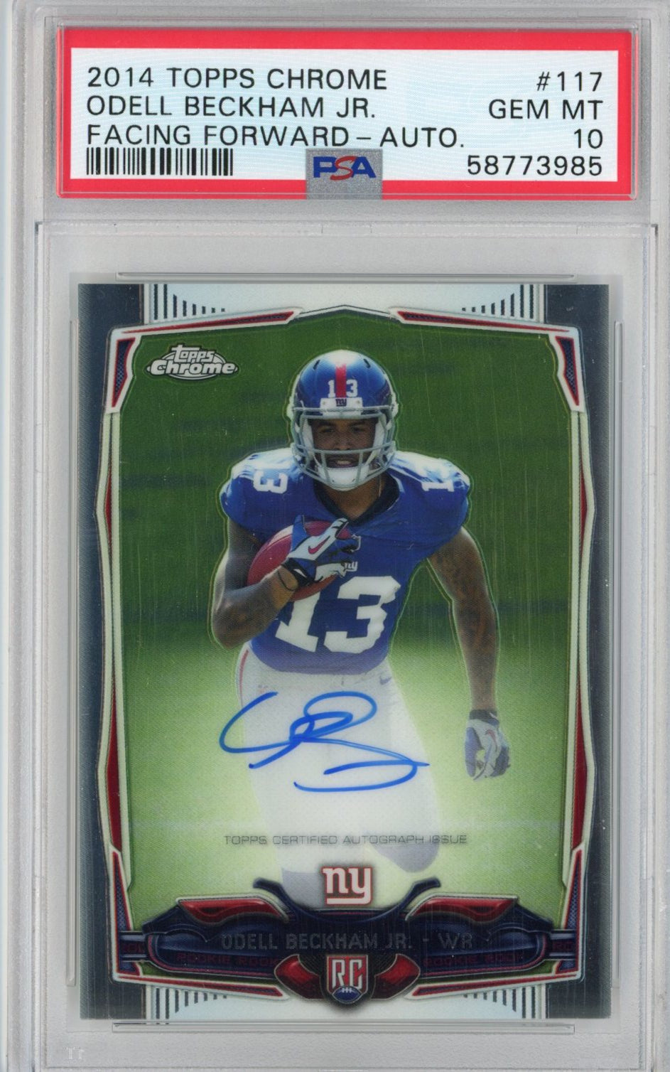 Graded 2014 Topps Chrome Odell Beckham Jr. #117 Auto Facing Forward Rookie RC Football Card PSA 10 Gem Mint