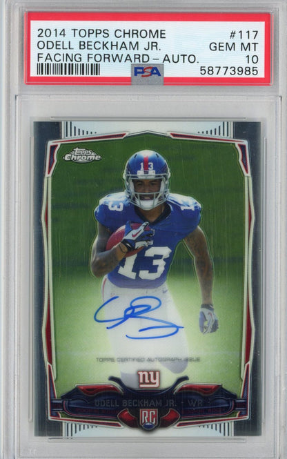 Graded 2014 Topps Chrome Odell Beckham Jr. #117 Auto Facing Forward Rookie RC Football Card PSA 10 Gem Mint