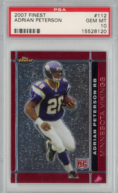 Graded 2007 Topps Finest Adrian Peterson #112 Rookie RC Football Card PSA 10 Gem Mint