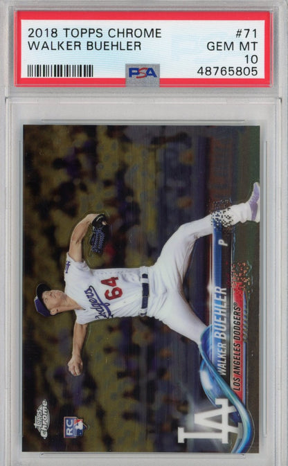 Graded 2018 Topps Chrome Walker Buehler #71 Rookie RC Baseball Card PSA 10 Gem Mint