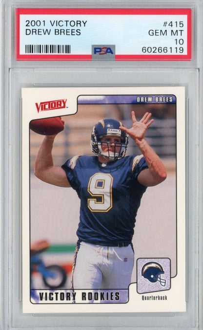 Graded 2001 Victory Drew Brees #415 Rookie RC Football Card PSA 10 Gem Mint