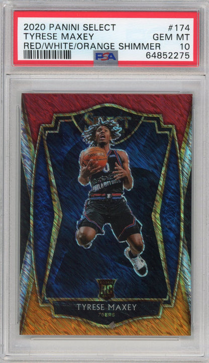 Graded 2020-21 Panini Select Tyrese Maxey #174 Red White Orange Shimmer Rookie RC Basketball Card PSA 10 Gem Mint