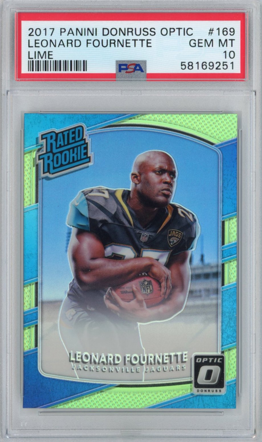 Graded 2017 Panini Donruss Optic Leonard Fournette #169 Lime Rookie RC Football Card PSA 10 Gem Mint