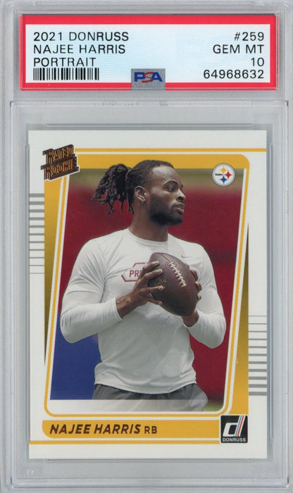 Graded 2021 Panini Donruss Najee Harris #259 Portrait Rated Rookie RC Football Card PSA 10 Gem Mint