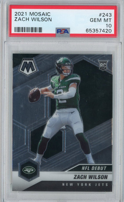 Graded 2021 Panini Mosaic Zach Wilson #243 Rookie RC Football Card PSA 10 Gem Mint