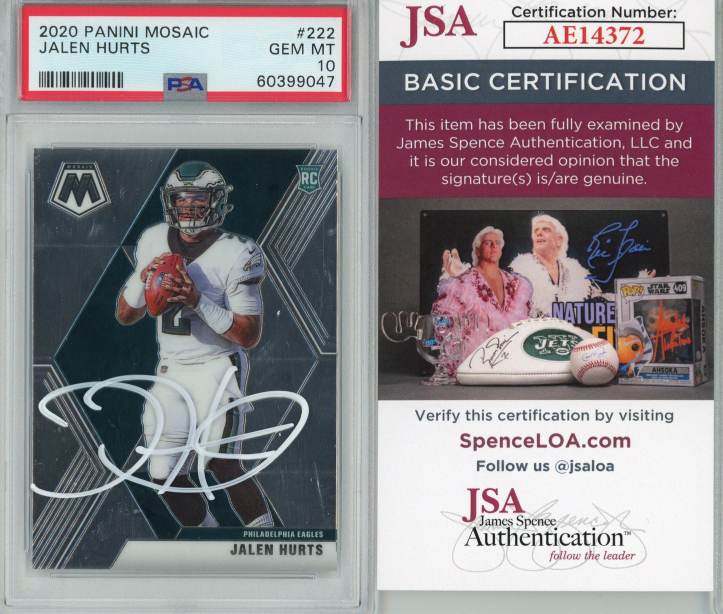 Graded 2020 Panini Mosaic Jalen Hurts #222 AUTO Rookie RC Football Card PSA 10 JSA COA