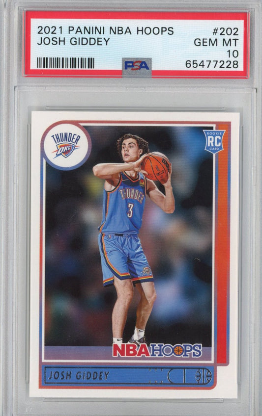 Graded 2021-22 Panini NBA Hoops Josh Giddey #202 Rookie RC Basketball Card PSA 10 Gem Mint