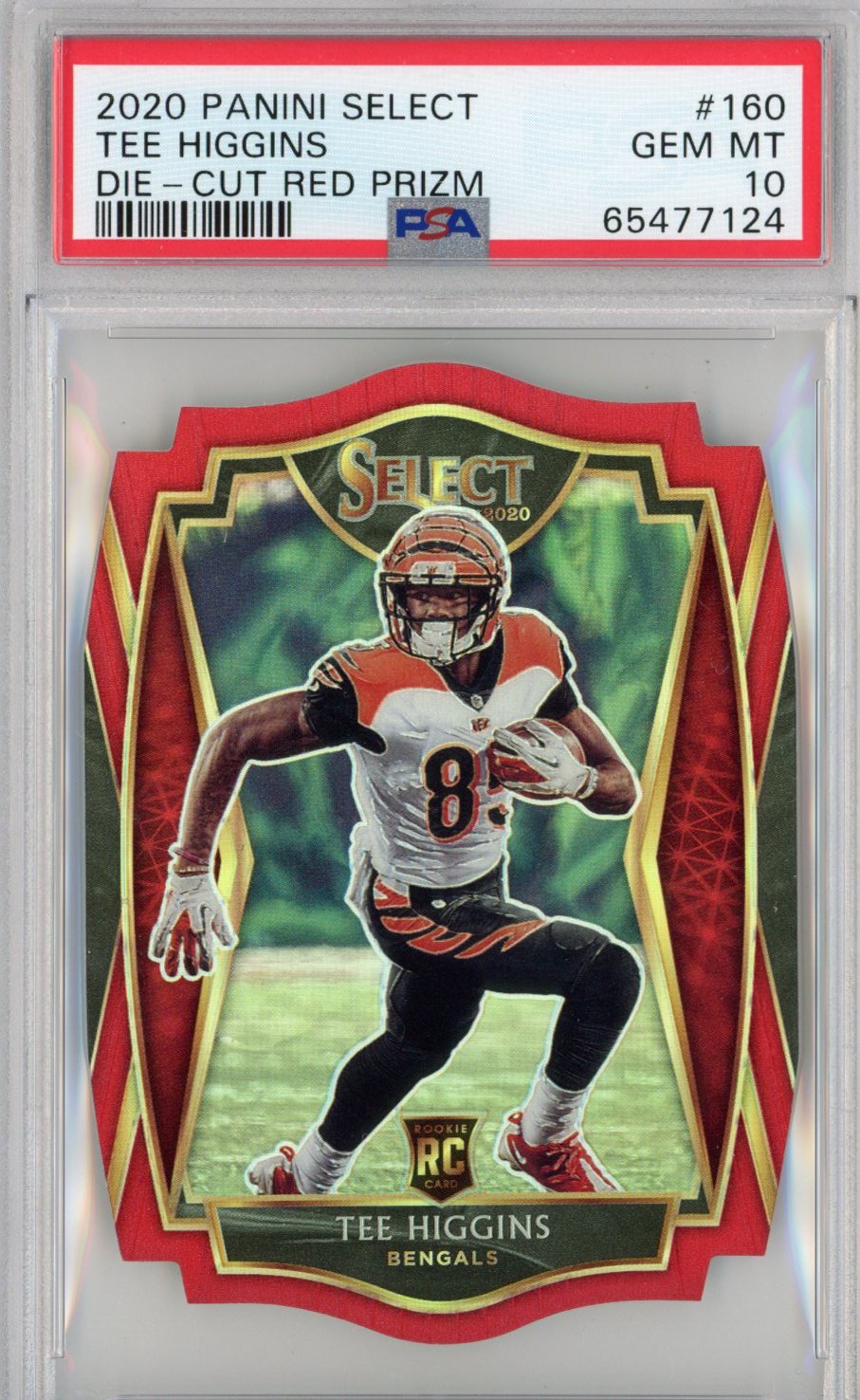 Graded 2020 Panini Select Tee Higgins #160 Die-Cut Red Prizm Premier Level Rookie RC Football Card PSA 10 Gem Mint