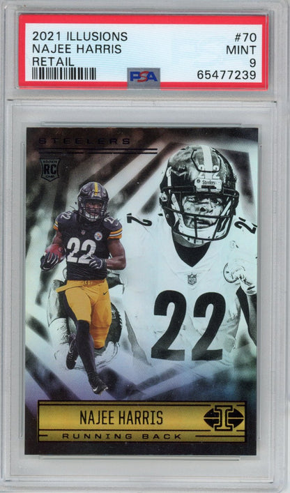 Graded 2021 Panini Illusions Najee Harris #70 Rated Rookie RC Football Card PSA 9 Mint
