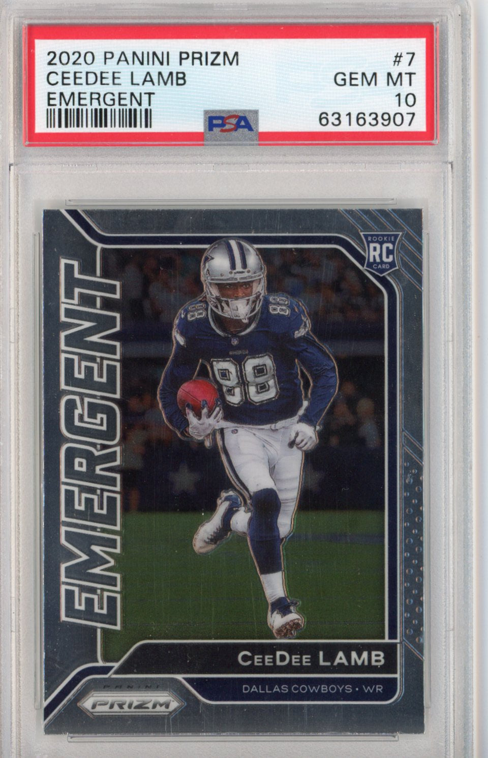 Graded 2020 Panini Prizm CeeDee Lamb #7 Emergent Rookie RC Football Card PSA 10 Gem Mint