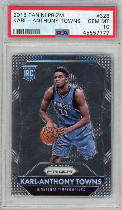 Graded 2015-16 Panini Prizm Karl-Anthony Towns #328 Rookie RC Basketball Card PSA 10 Gem Mint