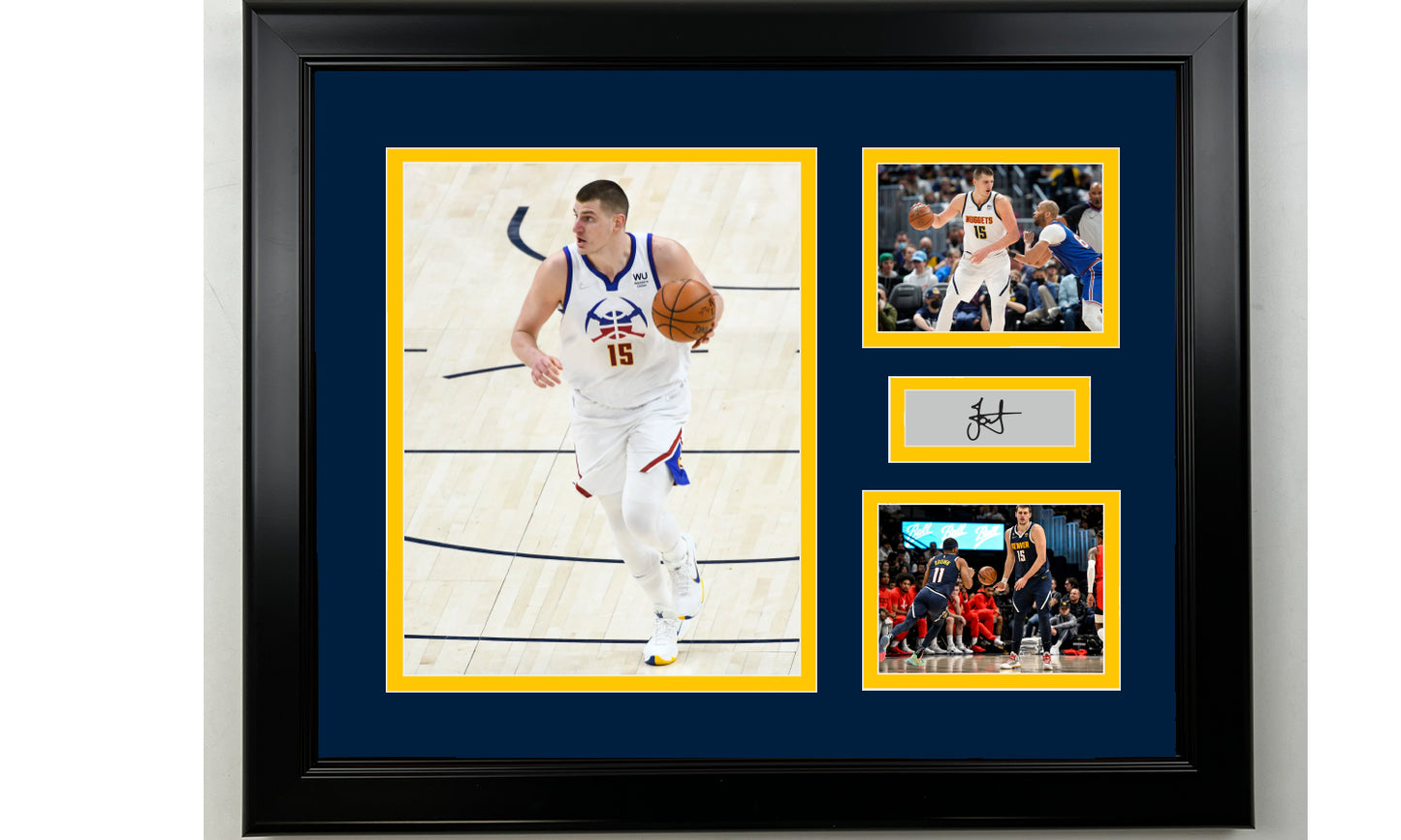 Framed Nikola Jokic Denver Nuggets Facsimile Laser Engraved Signature Basketball 14x11 3 Photo Collage