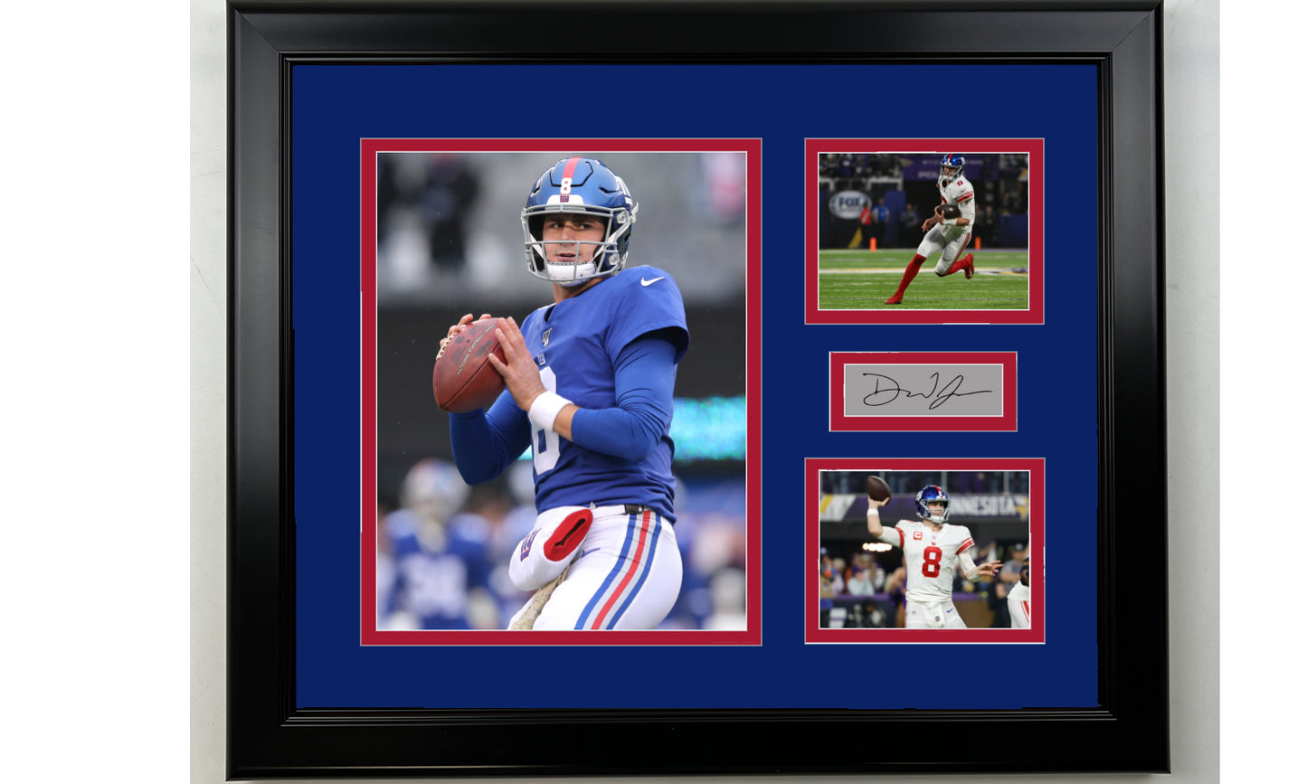 Framed Daniel Jones New York Giants Facsimile Laser Engraved Signature Football 14x11 3 Photo Collage