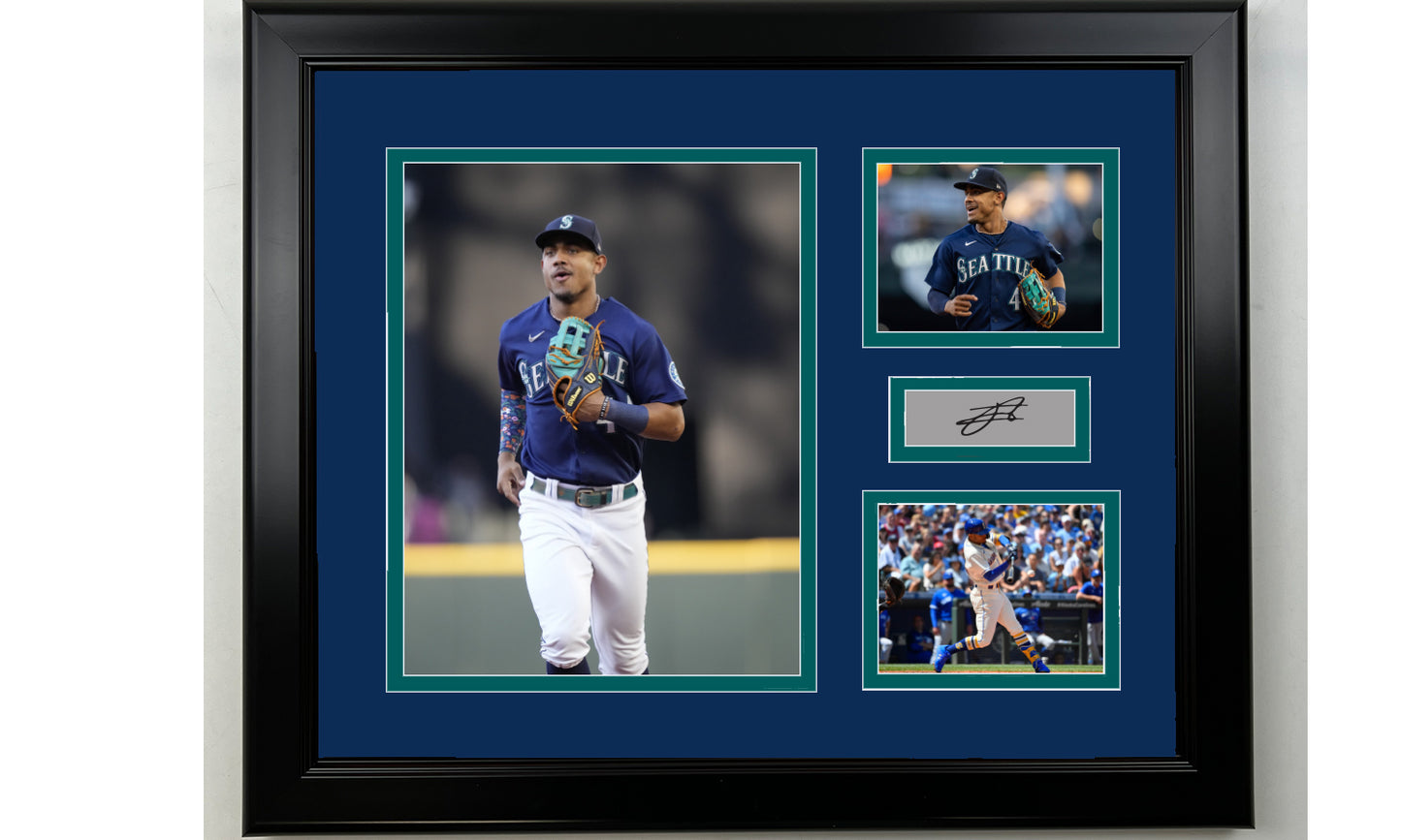 Framed Julio Rodriguez Seattle Mariners Facsimile Laser Engraved Signature Baseball 14x11 3 Photo Collage