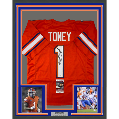 Framed Autographed/Signed Kadarius Toney 35x39 Florida Orange College Football Jersey JSA COA