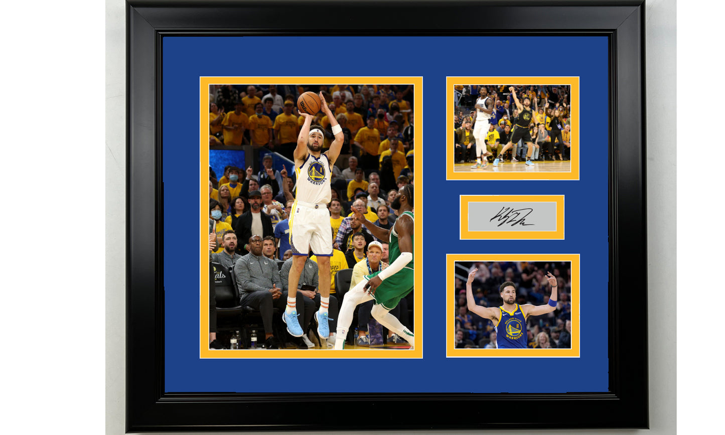 Framed Klay Thompson Golden State Warriors Facsimile Laser Engraved Signature Basketball 14x11 3 Photo Collage