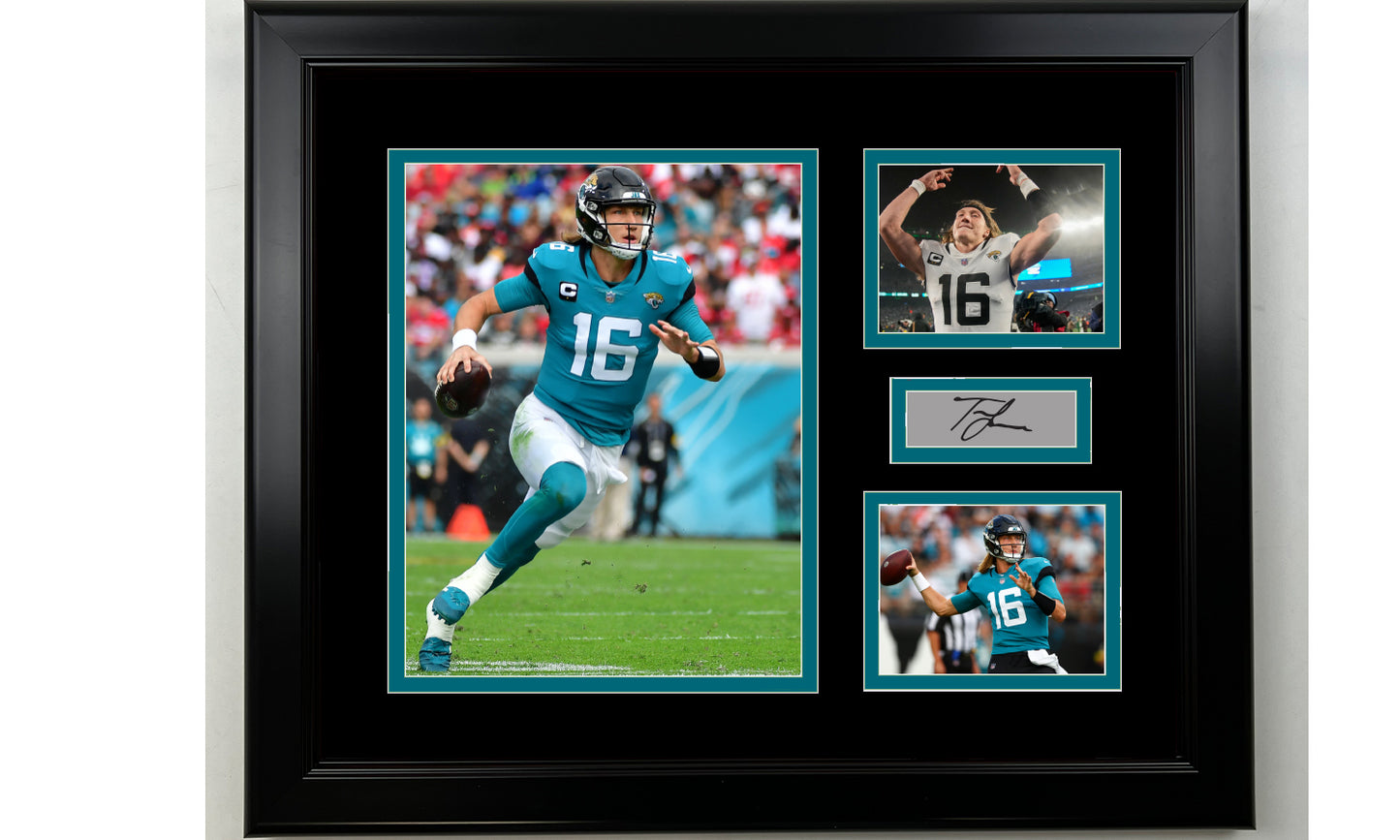 Framed Trevor Lawrence Jacksonville Jaguars Facsimile Laser Engraved Signature Football 14x11 3 Photo Collage