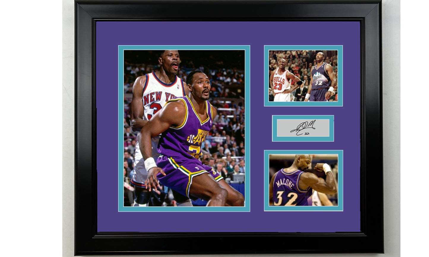 Framed Karl Malone Utah Jazz Facsimile Laser Engraved Signature Basketball 14x11 3 Photo Collage