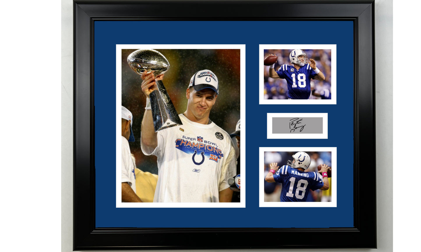 Framed Peyton Manning Indianapolis Colts Facsimile Laser Engraved Signature Football 14x11 3 Photo Collage