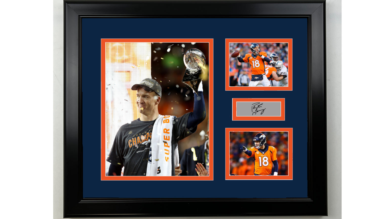Framed Peyton Manning Denver Broncos Facsimile Laser Engraved Signature Football 14x11 3 Photo Collage